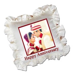 White Square Frill Cushion With Personalized Photo